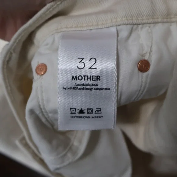 MOTHER The Rambler High Rise Ankle Jeans Women 32 Cream Straight Leg Classic NWT
